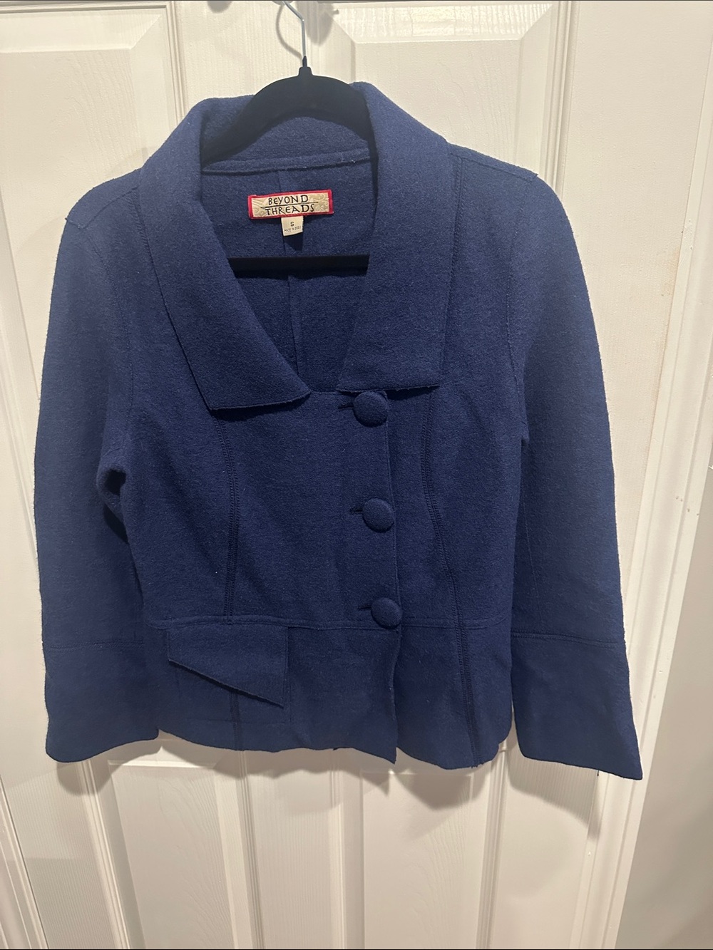 Beyond Threads Alpaca Wool Jacket Womens S Navy Blue Made Peru Luxury